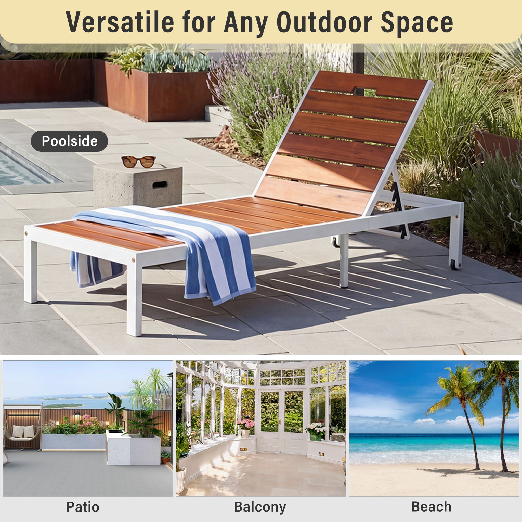 Outdoor Chaise Pool Lounge Chairs With Adjustable Backrest - Brown / White