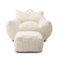 Giant Plush Bean Bag Chair For Adults With Armrests And Footstool - Beige