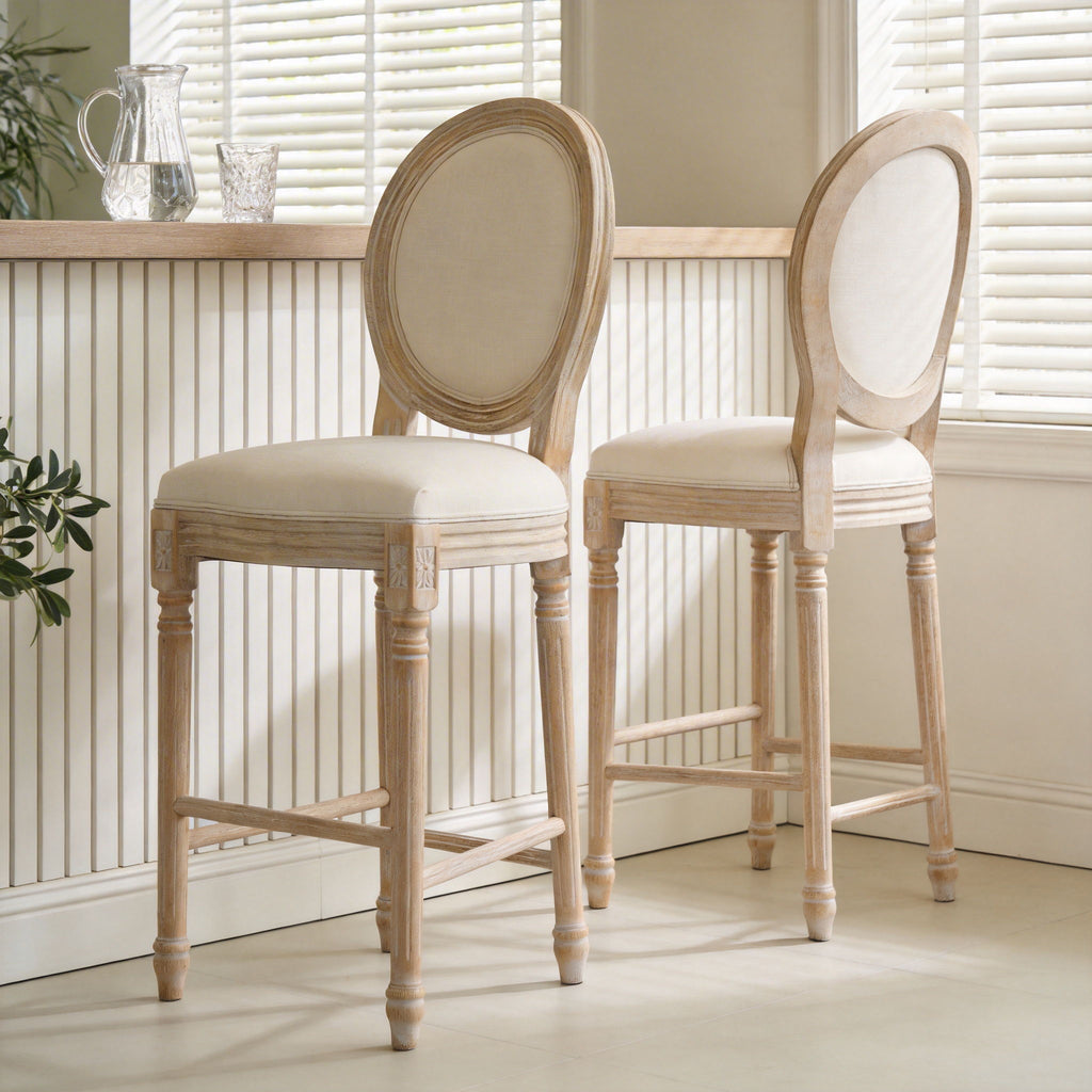 French Country Bar Chairs & Round Back (Set of 2)