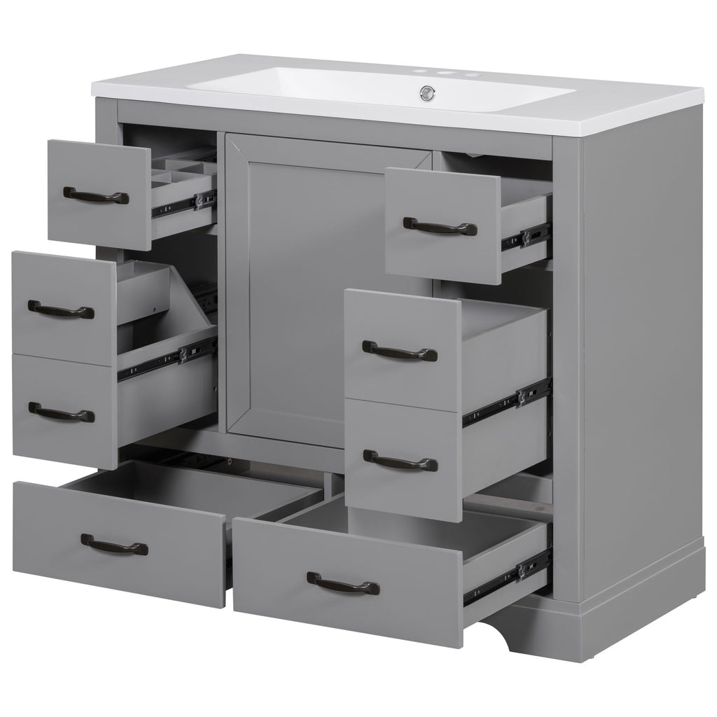 Modern Bathroom Vanity With Sink, 6 Drawers, Adjustable Shelf