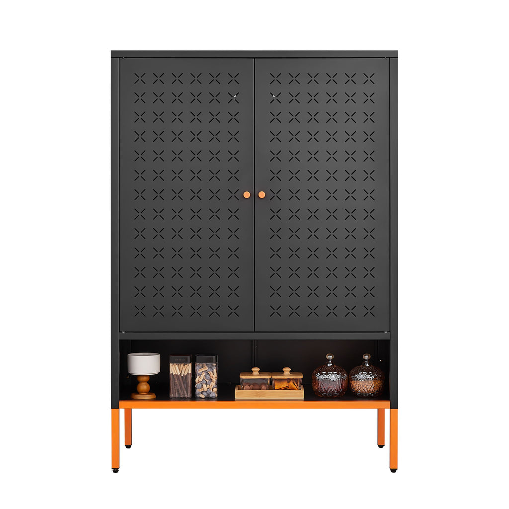 Grid Double Door Shoe Cabinet With Adjustable Compartments And Moisture-Proof Design In Metal