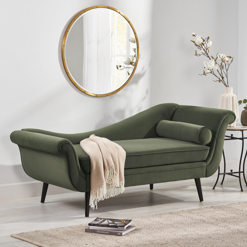 Auroral - Upholstered Chaise Lounge With Scrolled Arms And Tapered Legs