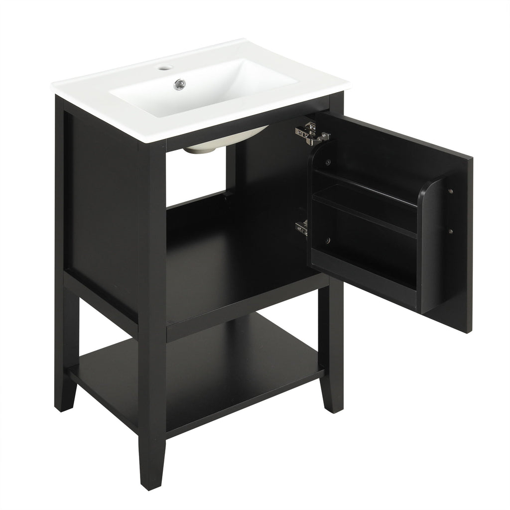 Modern Bathroom Vanity With Sink, Soft-Closing Door And Open Shelf