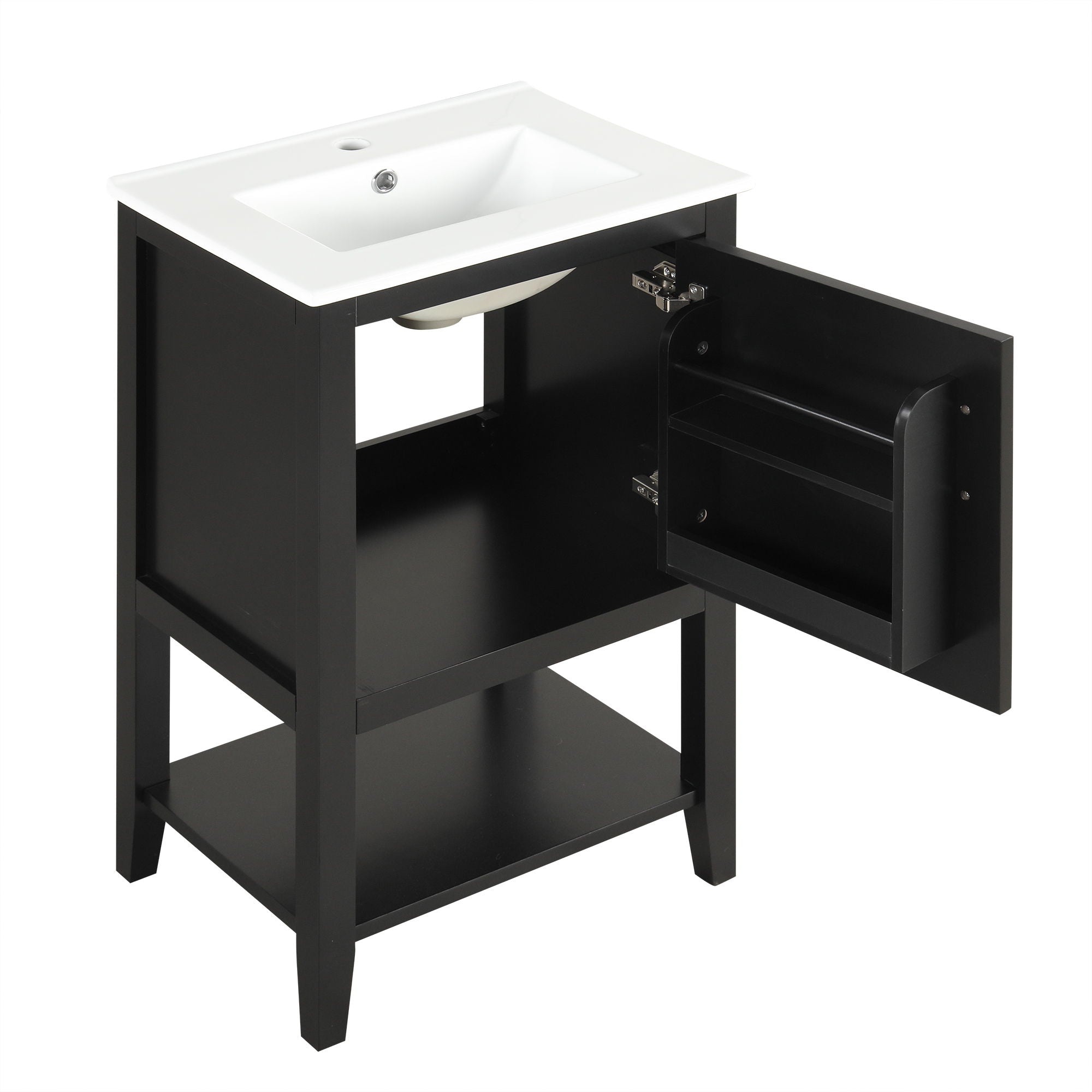 Modern Bathroom Vanity With Sink, Soft-Closing Door And Open Shelf