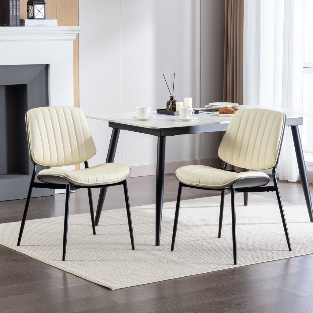 Dining Chairs (Set of 2) Mid-Century Modern Retro Chair With Walnut Bentwood Back Upholstered Seat Metal Legs Adjustable Foot For Kitchen Dining Room Chairs