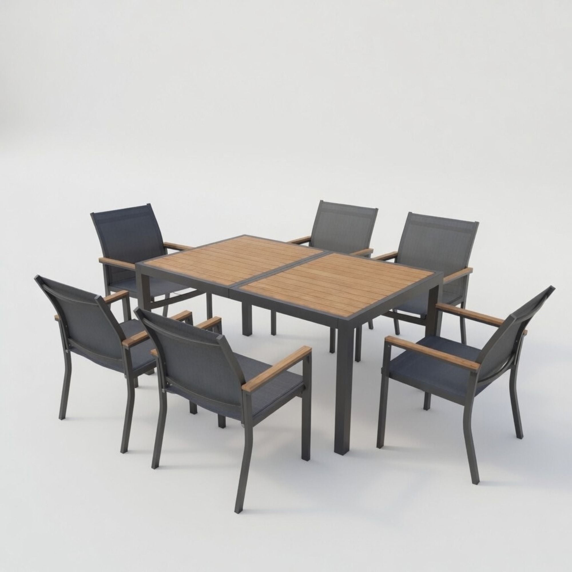 7 Piece Gray Aluminum Patio Dining Set With Textilene Chairs For Outdoor Living Frame With Accents, 59" Rectangle Table, All Weather Durable