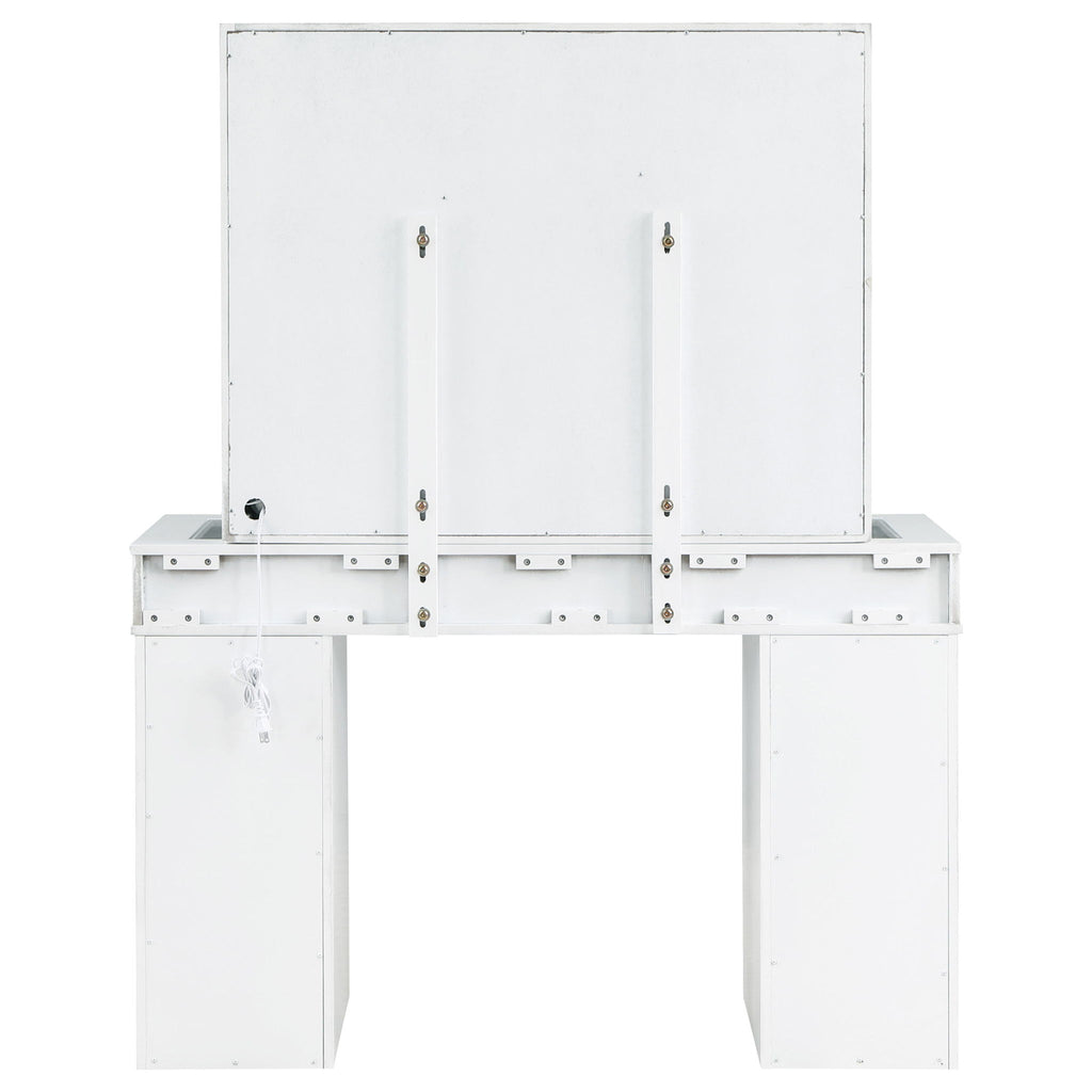 Winona - Makeup Vanity Set With Bulb Lit Mirror And Upholstered Stool - White