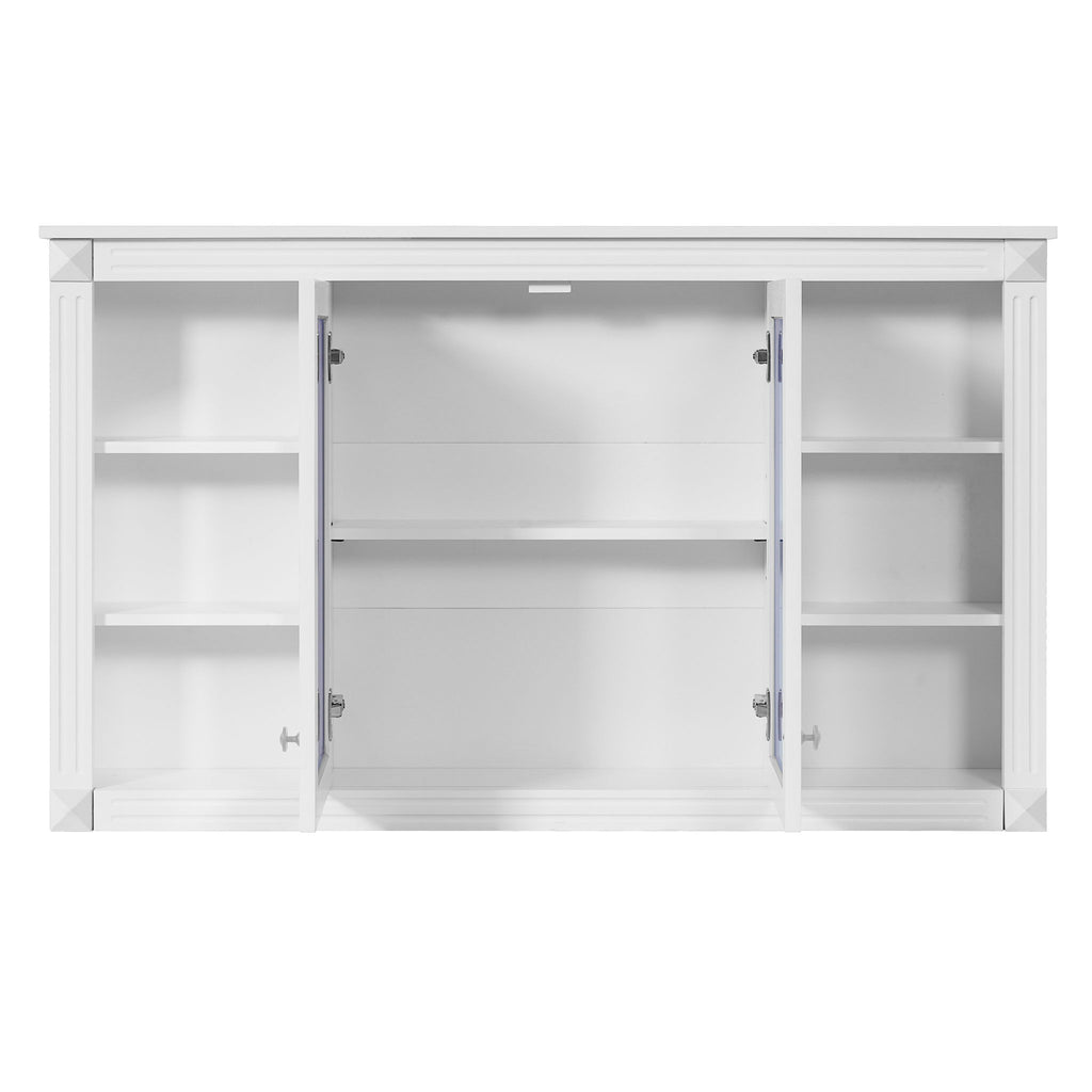 Wall-Mounted Mirror Cabinet With Adjustable Shelf And Open Shelves