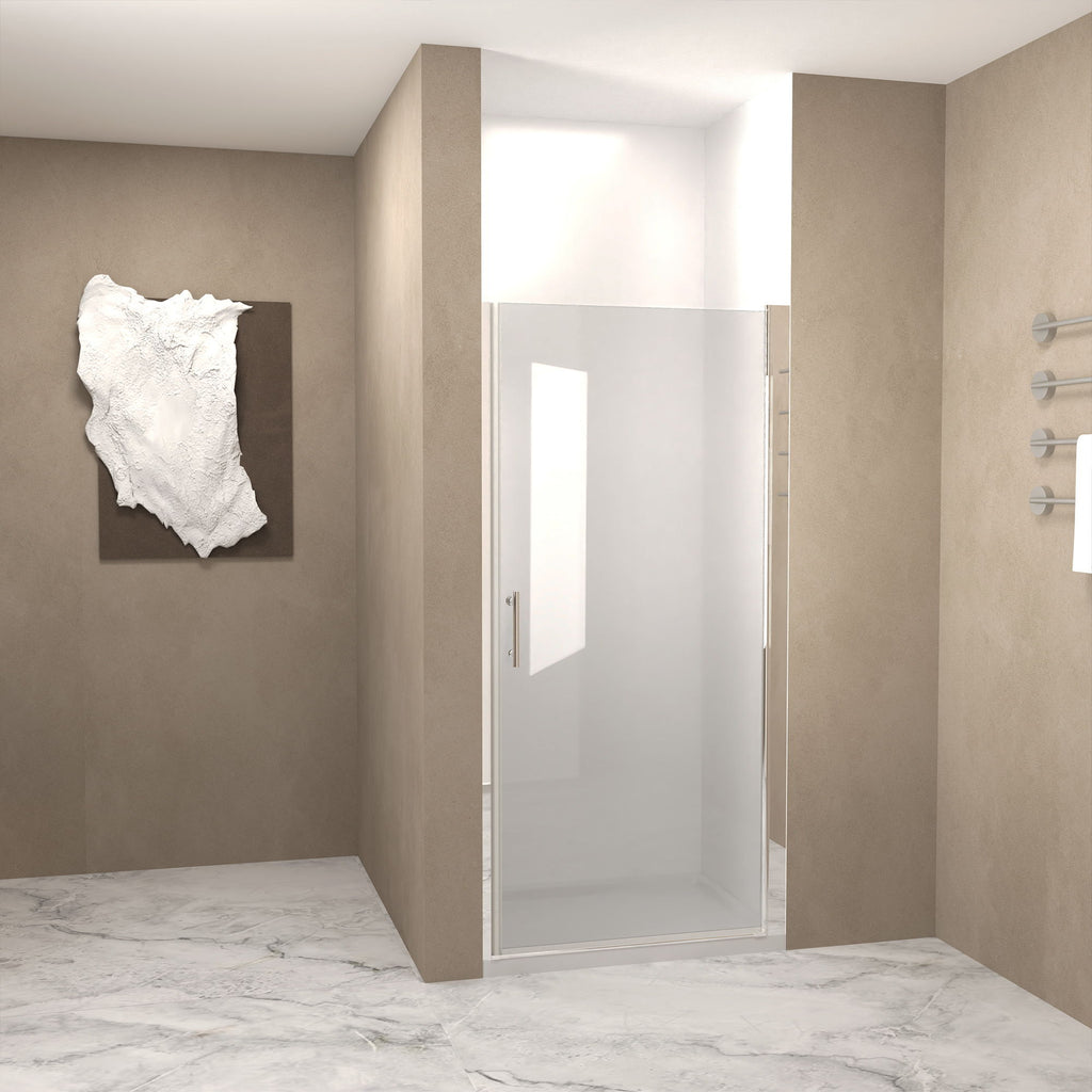 Shower Door With Explosion Proof Safety Film, Half Frame Design - Brushed Nickel