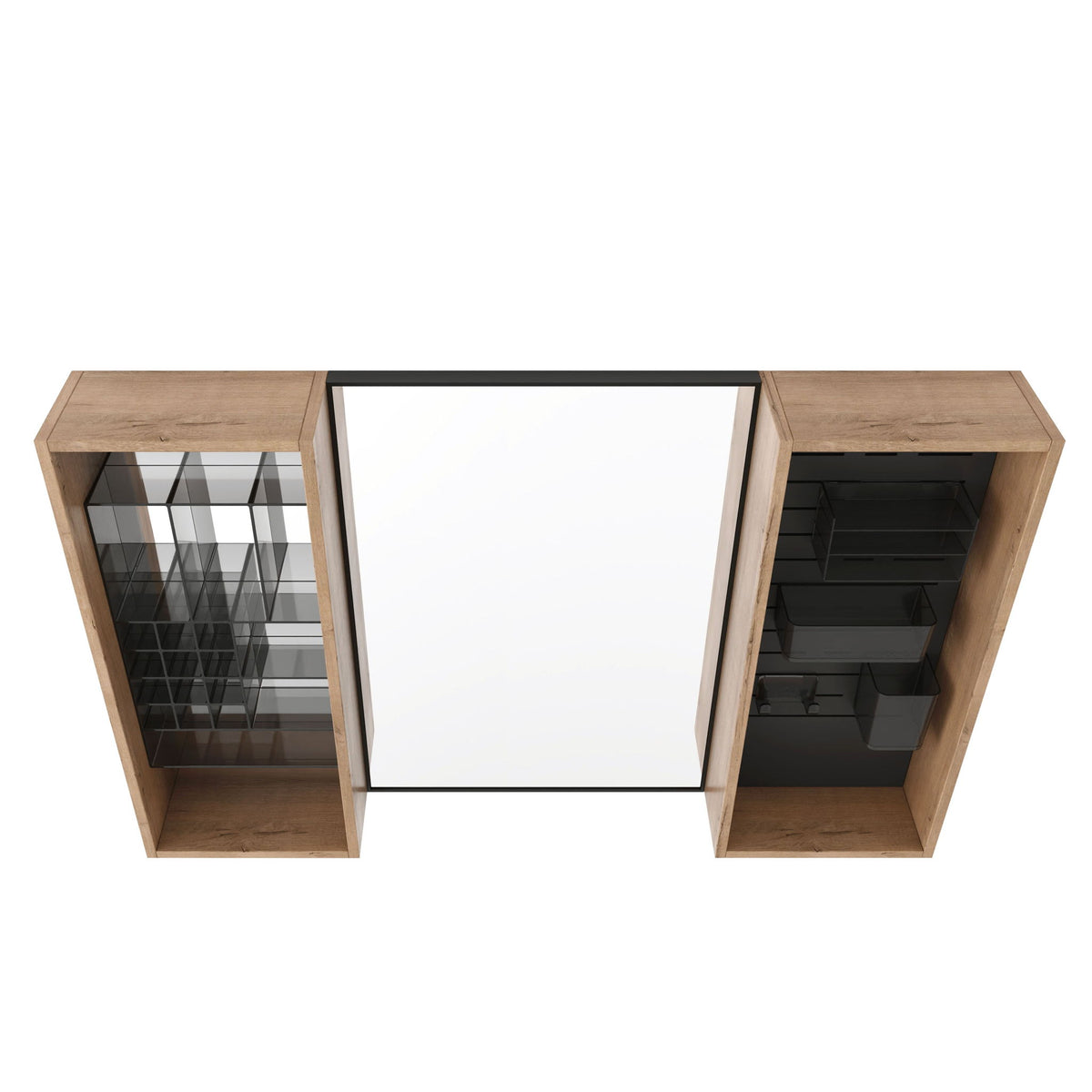 43.5" Mirror Cabinet With Storage, Wall Mounted Medicine Cabinet Frame With Shelves - Imitative Oak