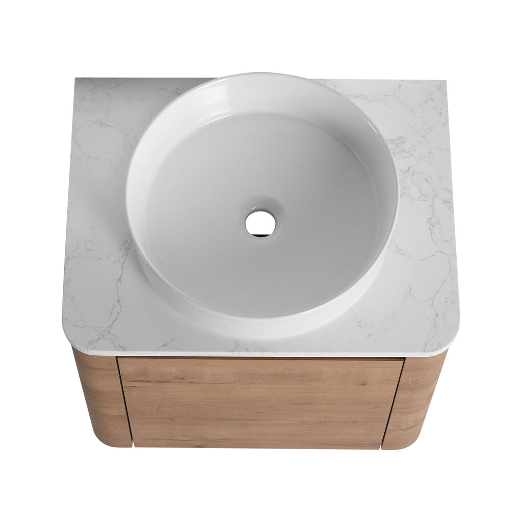 Wall Mounted Bathroom Vanity With Art Sink, 1 Storage Shelf, 2 Soft Close Doors