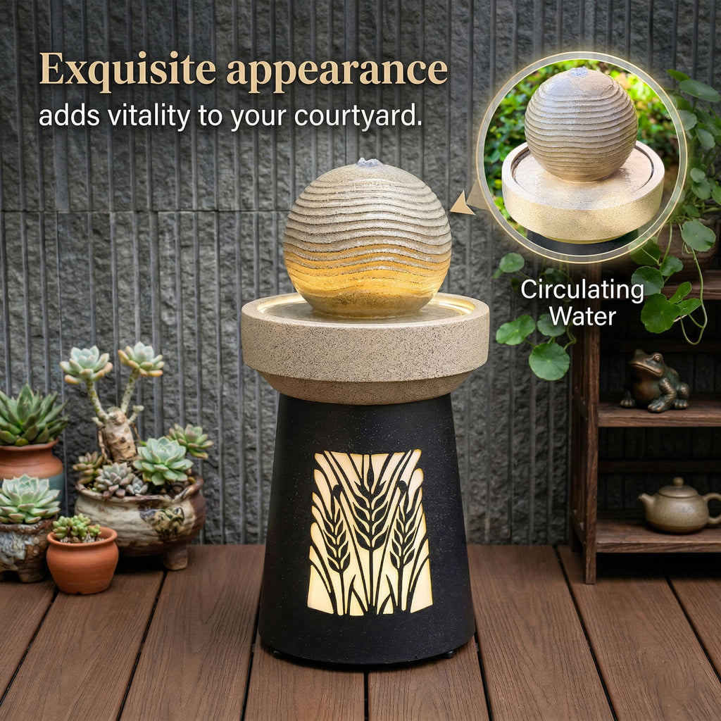 Outdoor Water Fountain, Warm LED Light - Brown