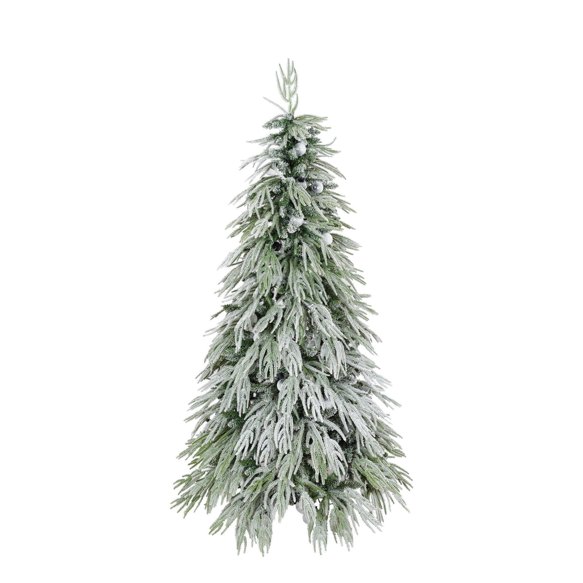 5Ft Pre Lit Spruce Snow Flocked Christmas Tree With LED Lights, Artificial Hinged Xmas Tree - White / Green