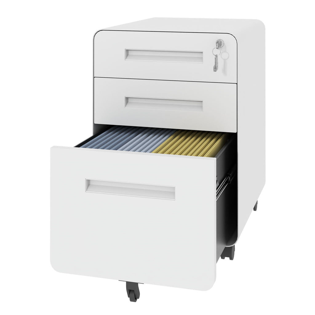3-Drawer Mobile File Cabinet With Lock, On Casters, Holds A4/Letter Files