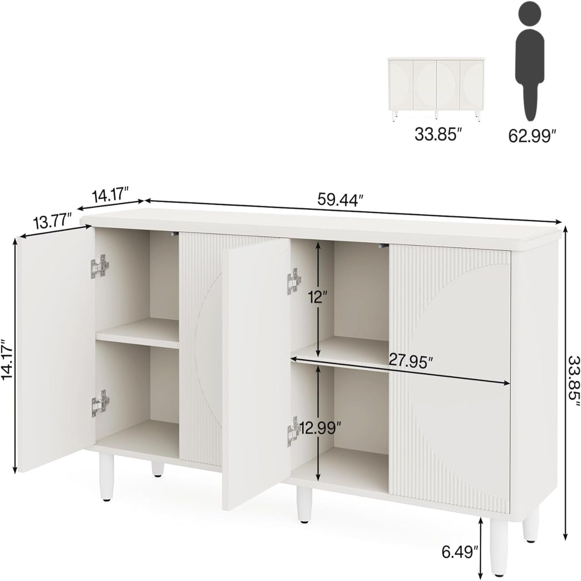 Buffet Sideboard Cabinet With Storage For Dining Room - White