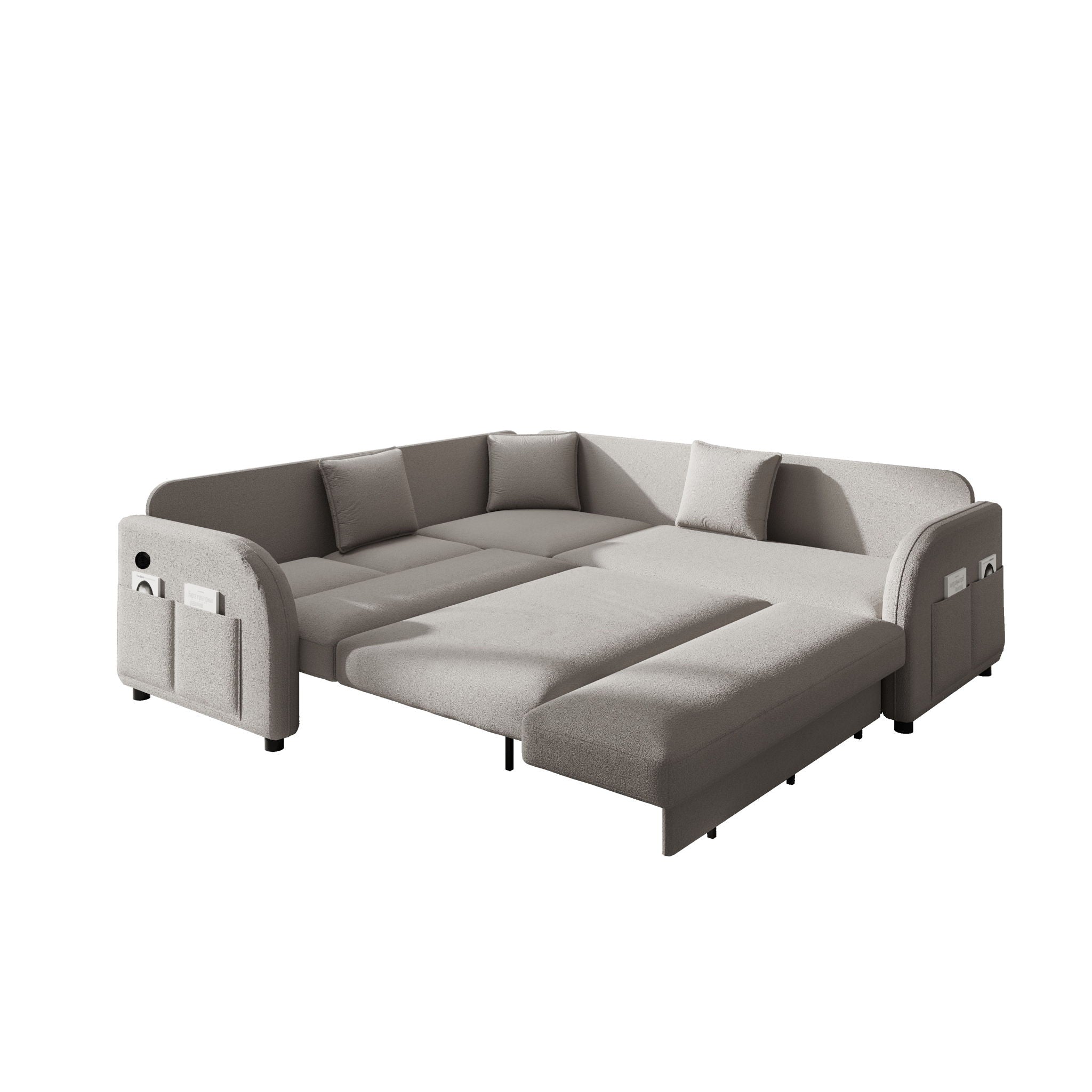 L-Shaped Couch With Pull-Out Bed, Oversize Convertible Sleeper Sofa With Side Pocket & USB Port