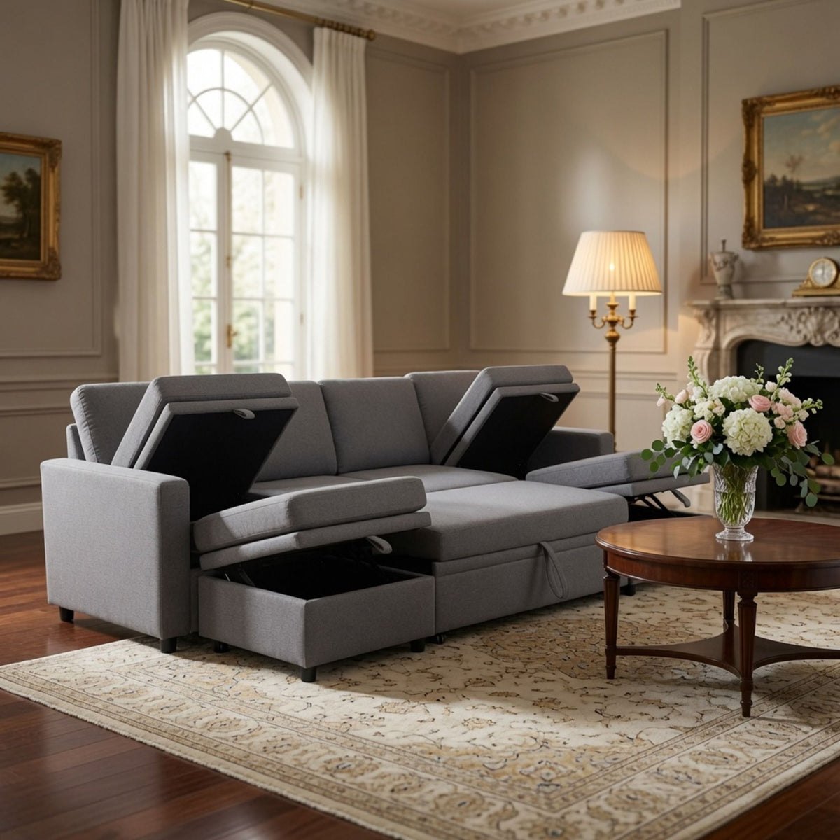 Extra Wide U - Shape Convertible Sleeper Sofa Bed With Dual Storage Ottoman