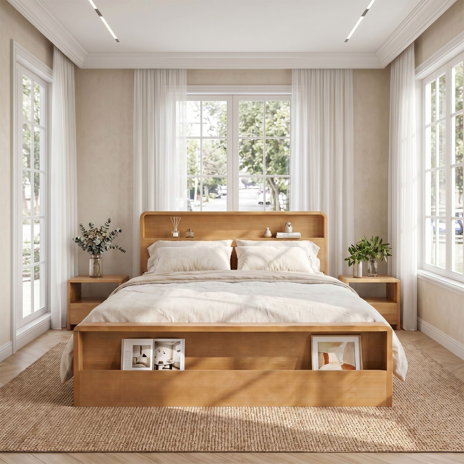 Bed Frame With Dual Open Storage Headboard And Footboard