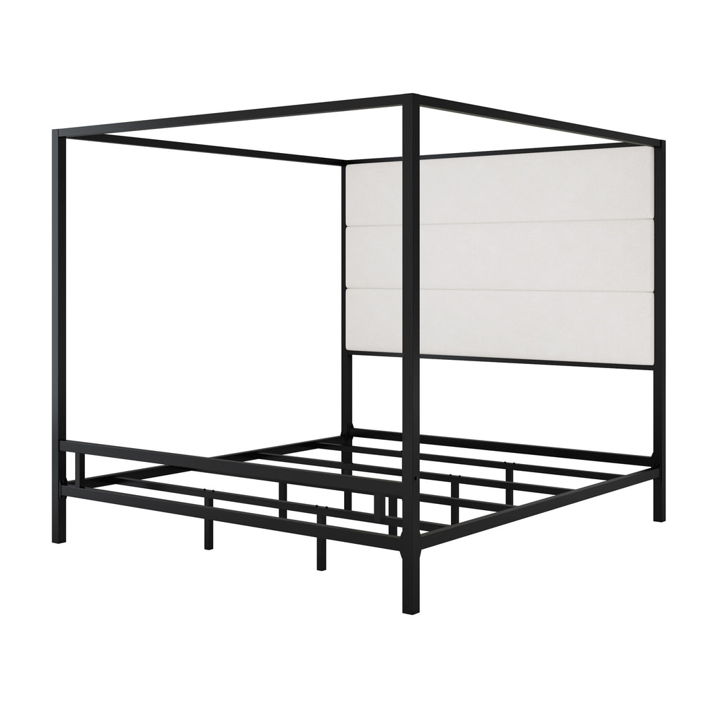 Canopy Bed With Tall Upholstered Headboard, 4 Poster Frame