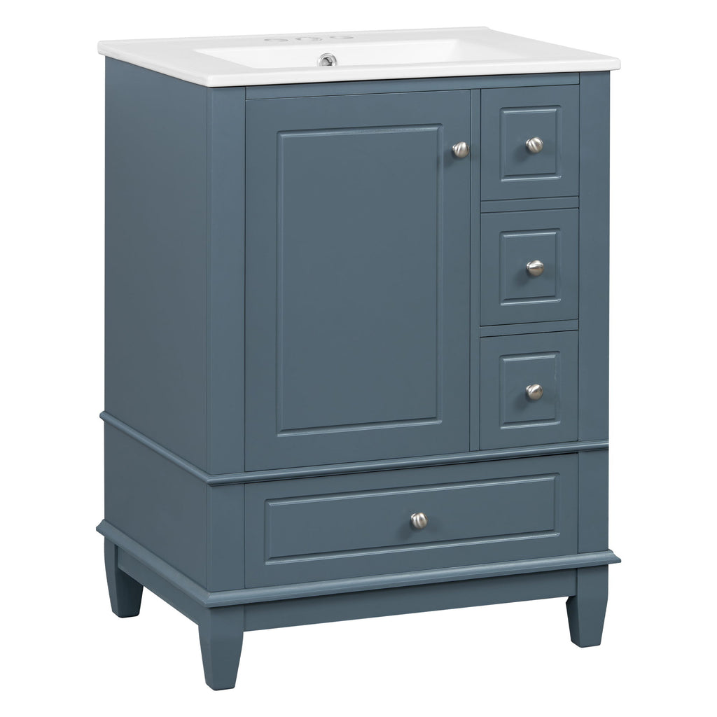 Modern Bathroom Vanity With Sink, Freestanding Cabinet With Drawers And Storage Shelves