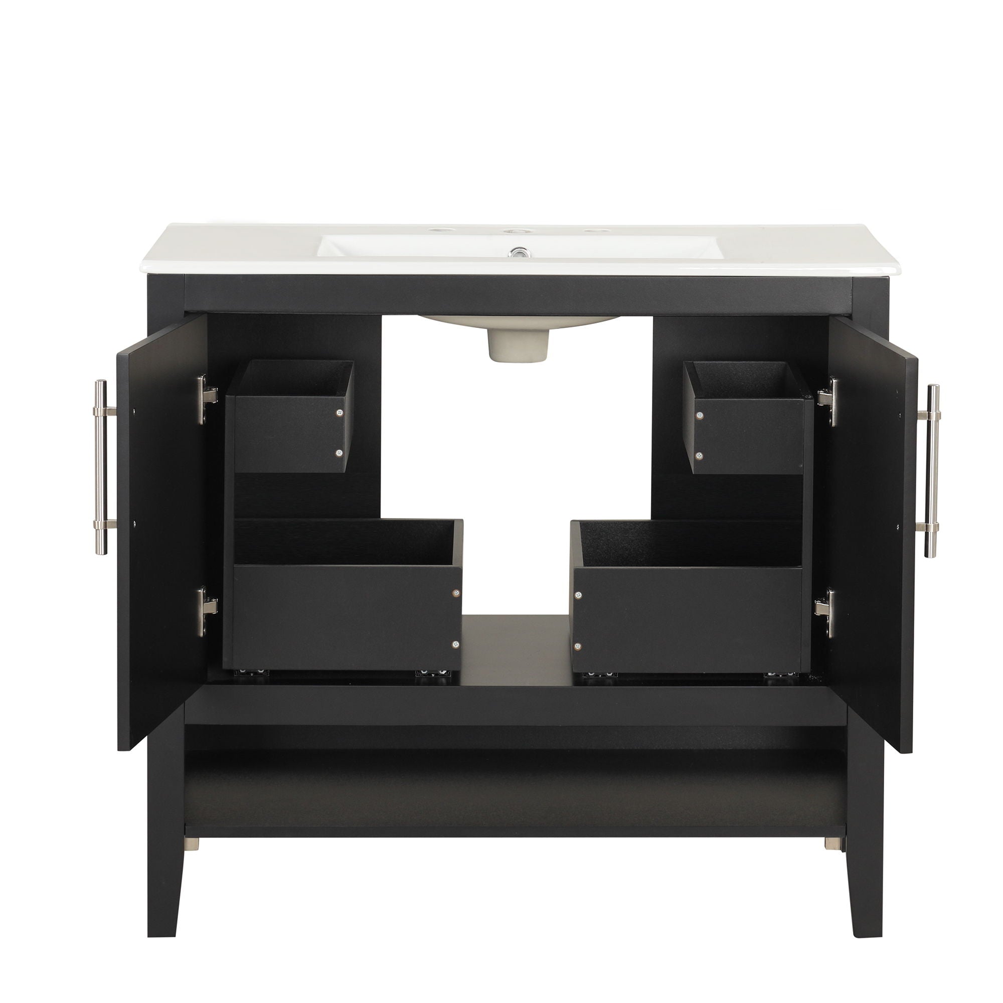 36" Bathroom Vanity With Sink, Frame Cabinet With Doors And Drawers - Black