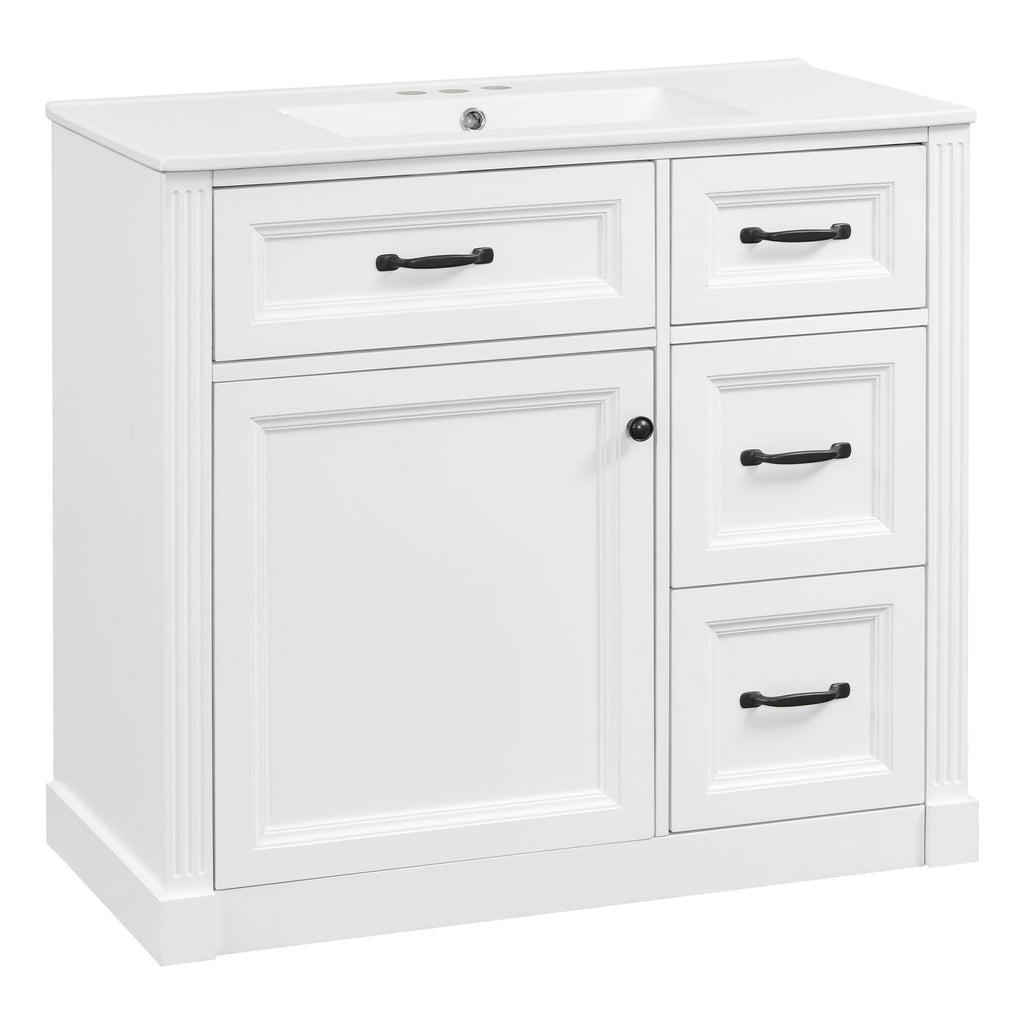 Modern Bathroom Vanity With Sink, 4 Drawers, Soft-Close Door, Adjustable Shelf