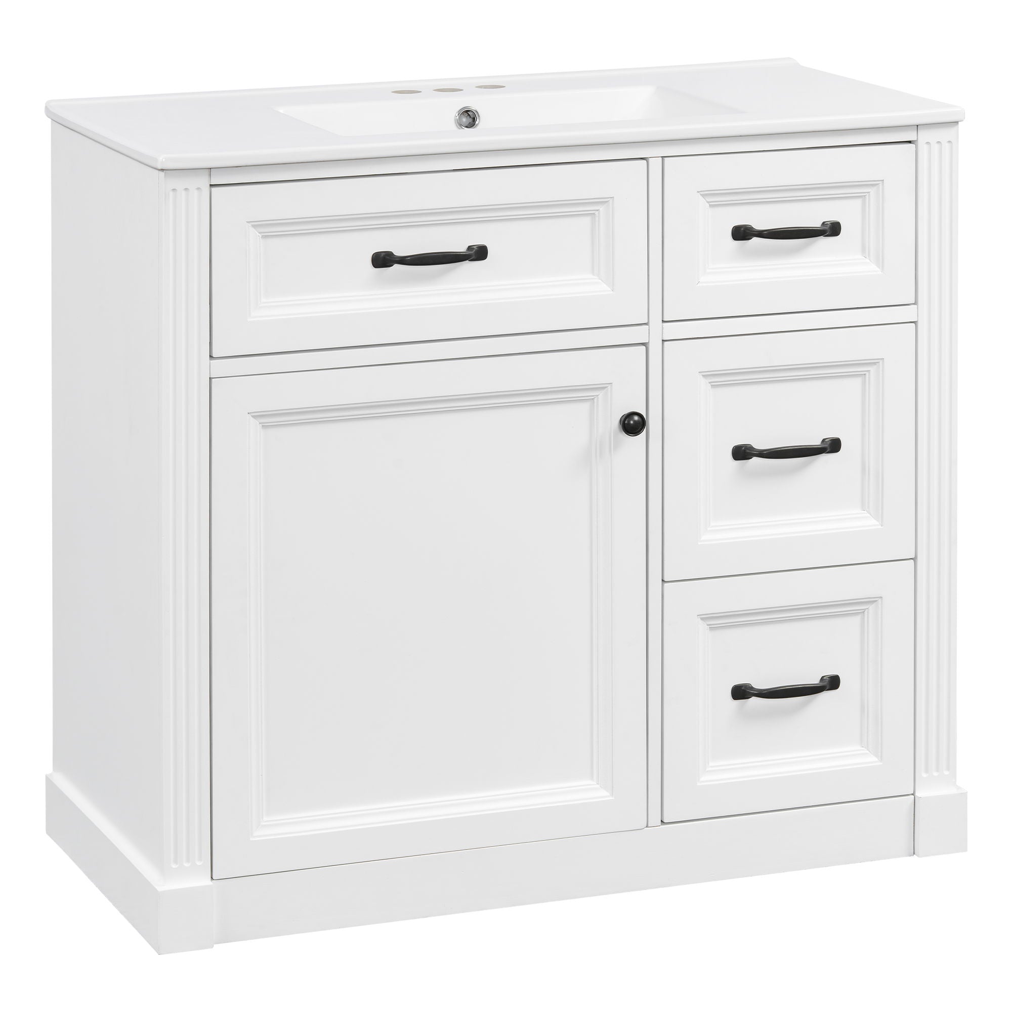 Modern Bathroom Vanity With Sink, 4 Drawers, Soft-Close Door, Adjustable Shelf