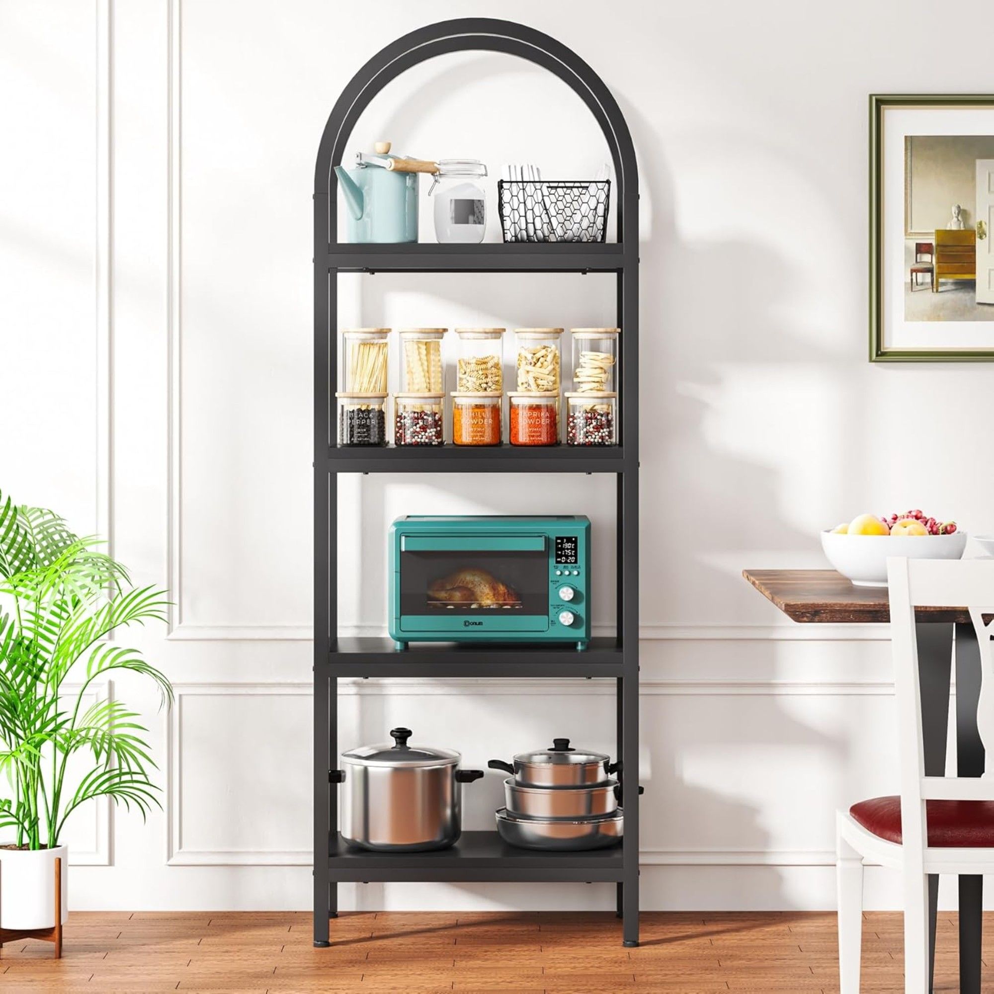 Industrial 4 Tier Open Bookshelf With Curved Top