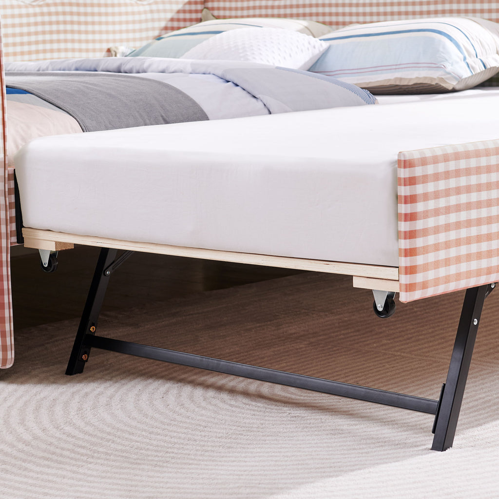 Gingham Daybed With USB Charging Port, Wave-Shaped Design