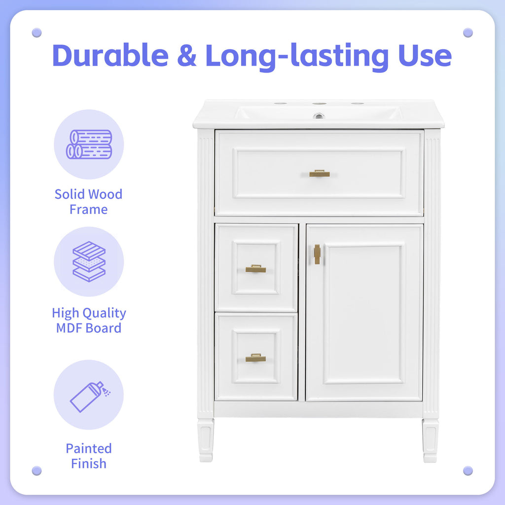 Bathroom Vanity With Sink, Flip Drawer, 2 Drawers, Adjustable Shelf