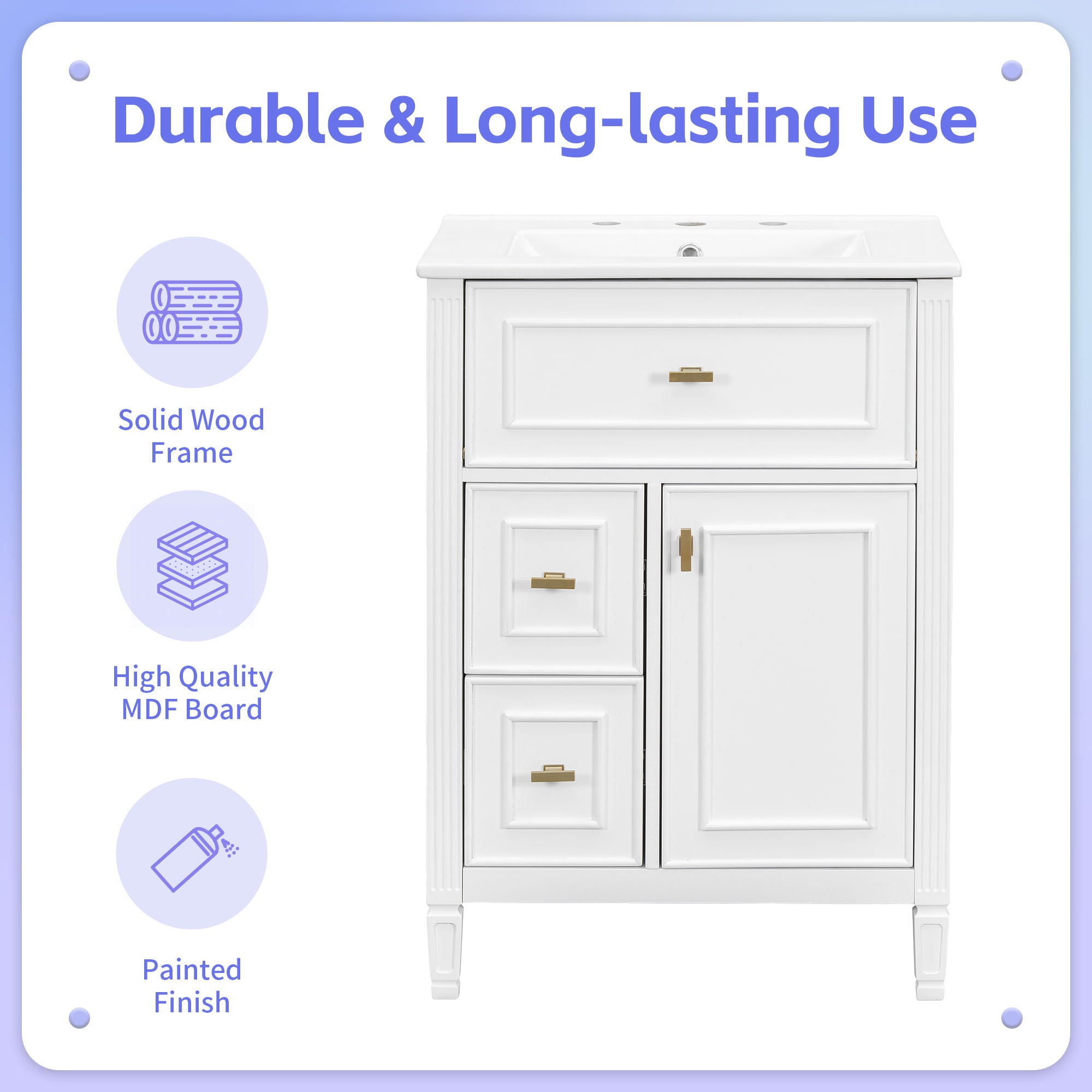 Bathroom Vanity With Sink, Flip Drawer, 2 Drawers, Adjustable Shelf