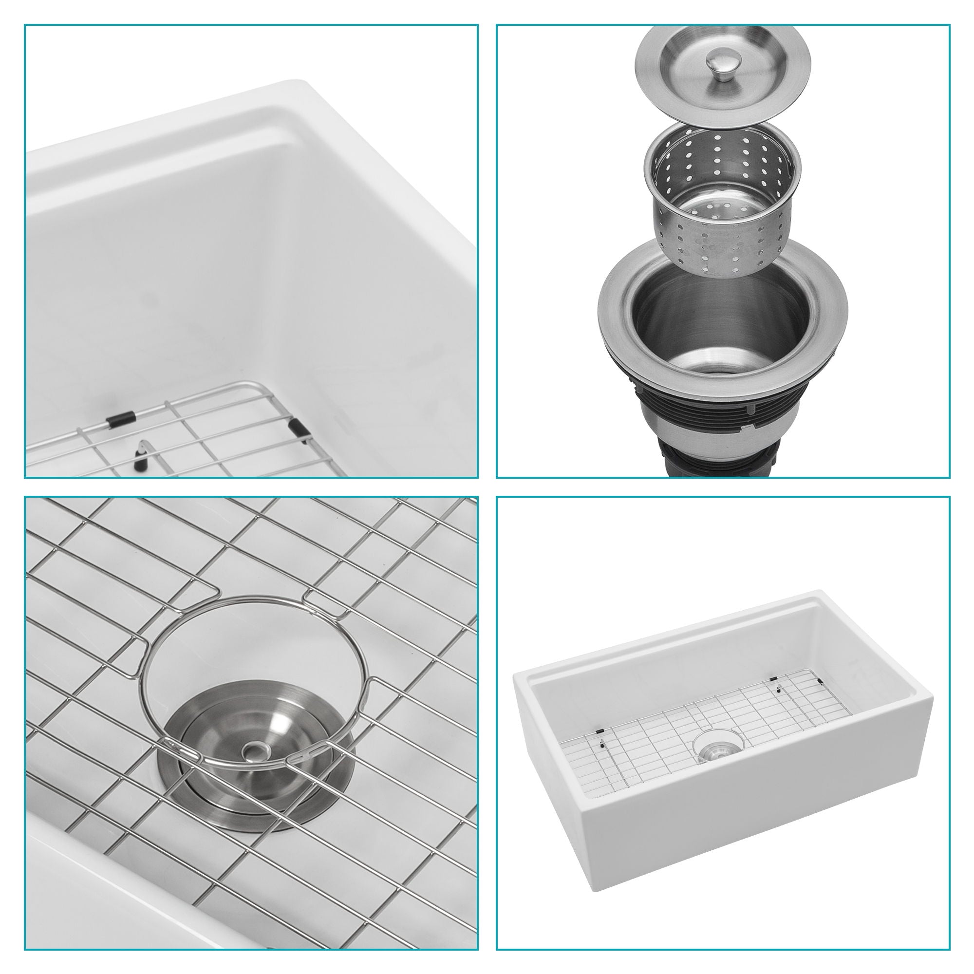 Farmhouse Sink Workstation, Ceramic Single Bowl With Accessories