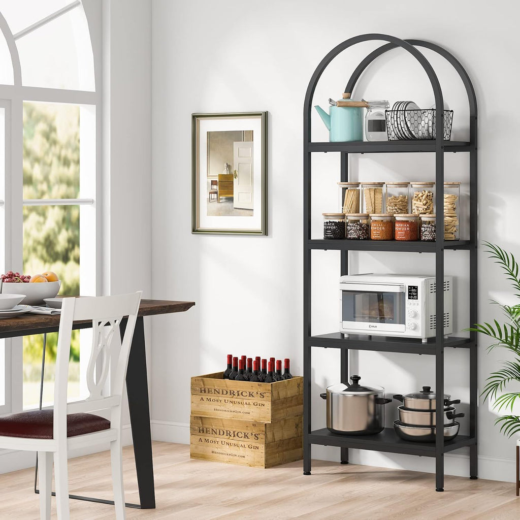 Industrial 4 Tier Open Bookshelf With Curved Top
