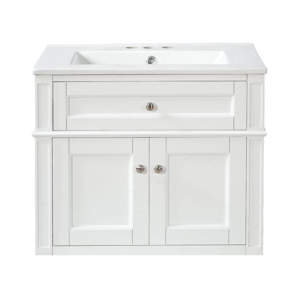Wall Mounted Bathroom Vanity With Tip Out Drawer And Open Back Design