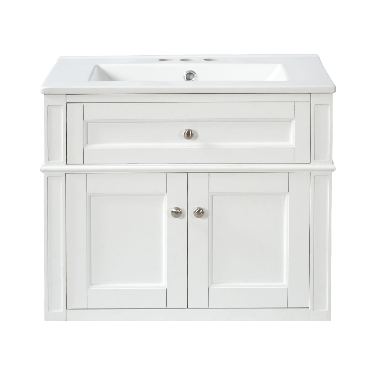 Wall Mounted Bathroom Vanity With Tip Out Drawer And Open Back Design