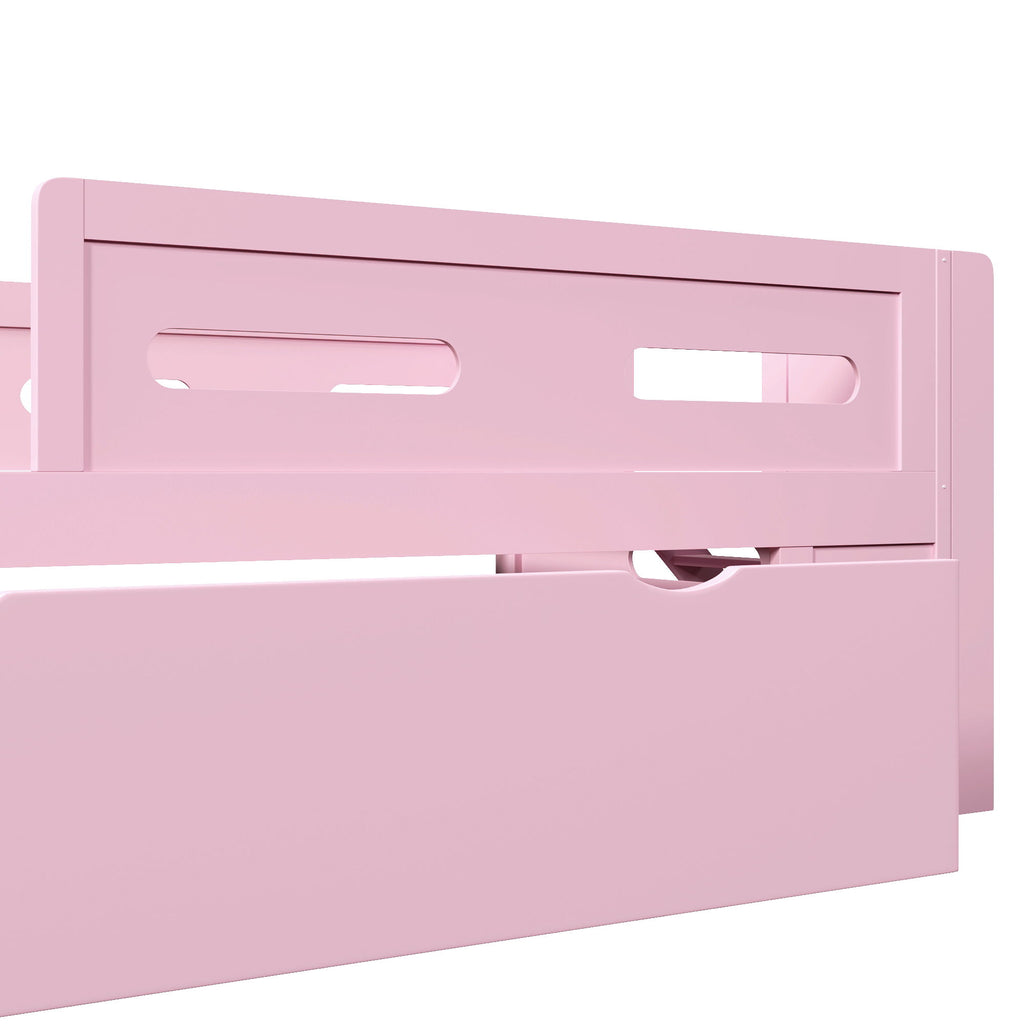 Platform Bed With Guardrail And Drawer
