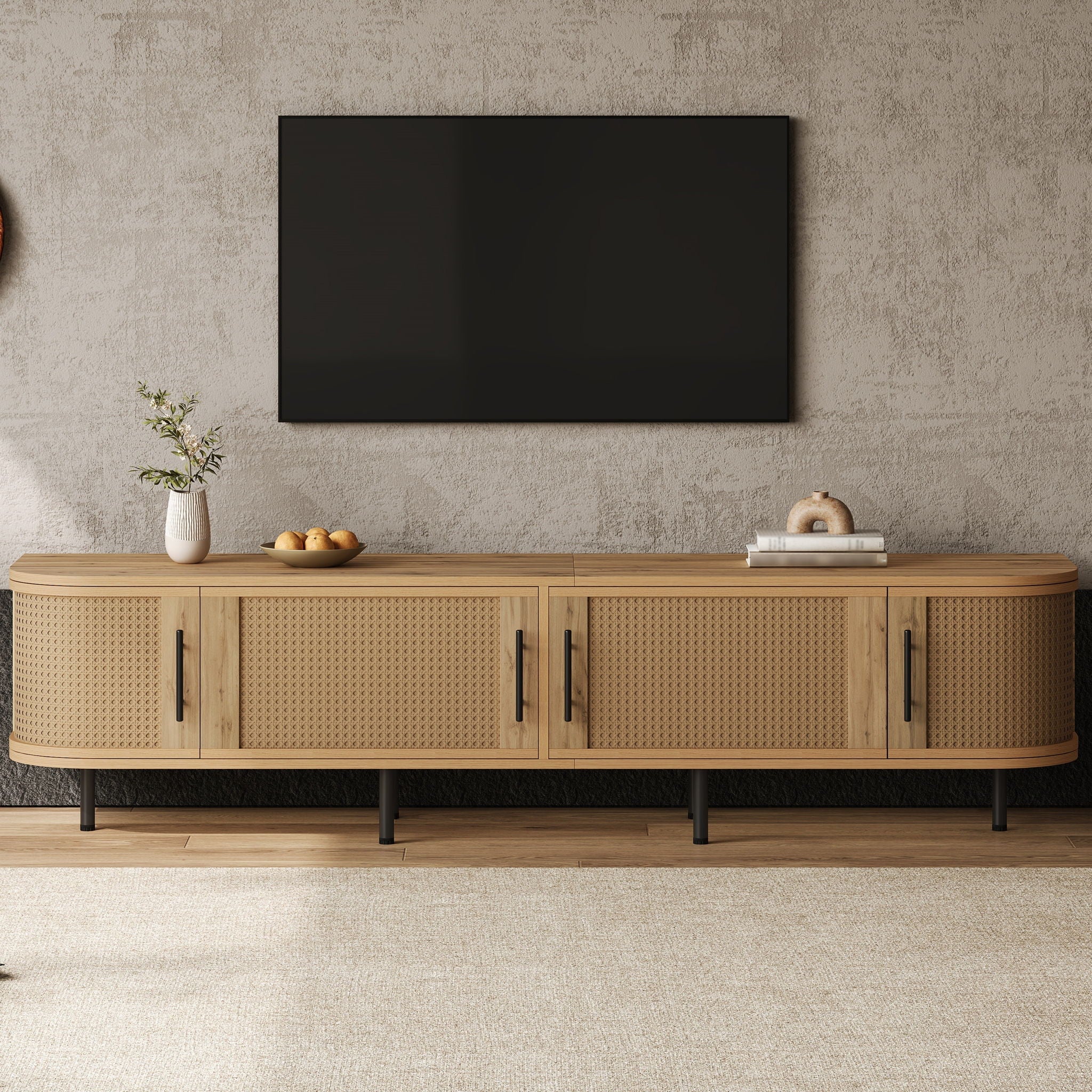 70" TV Stand With Doors, Construction For TVs Up To 80" - Natural Wood