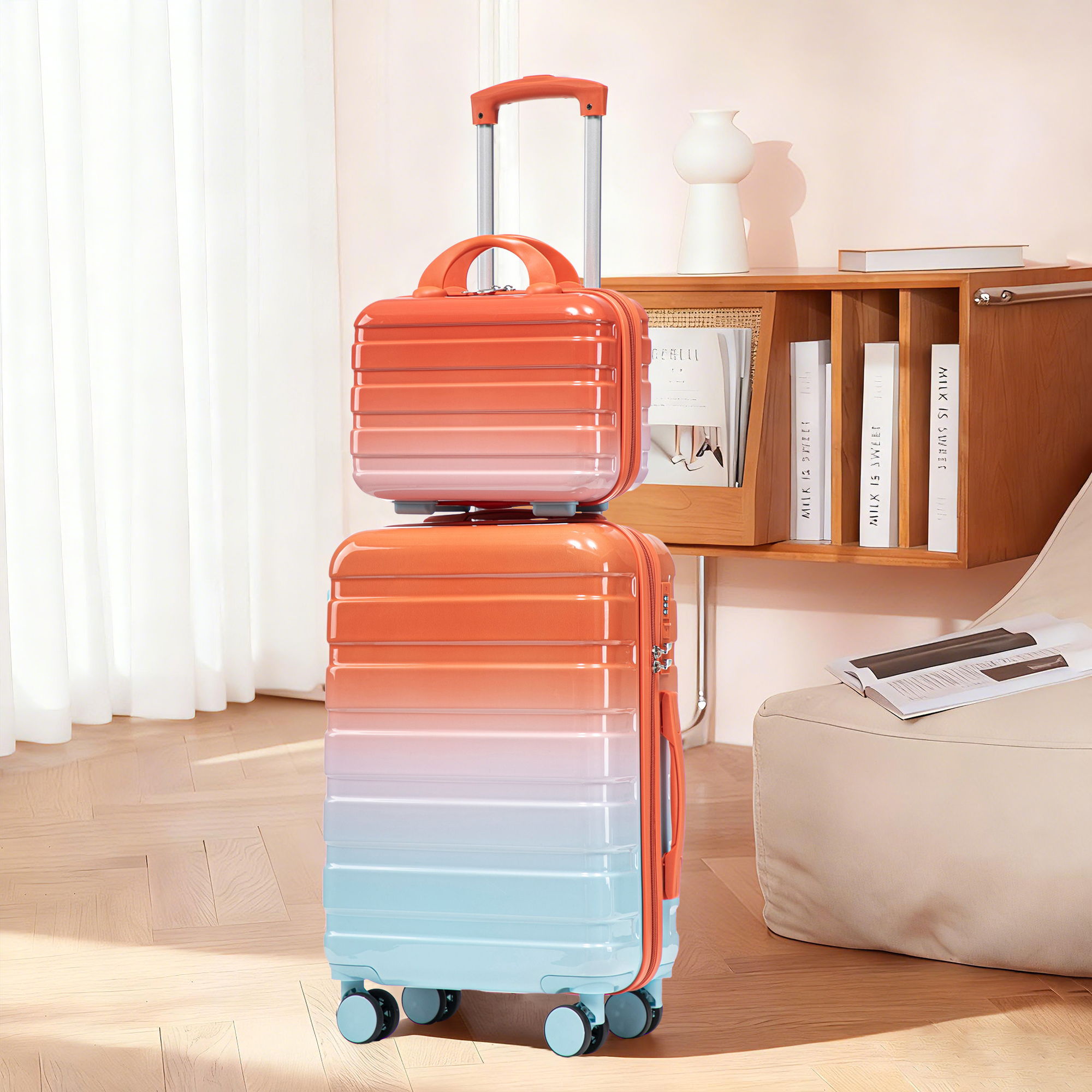 Luggage Set 14" / 20" With Combination Lock And Cosmetic Case
