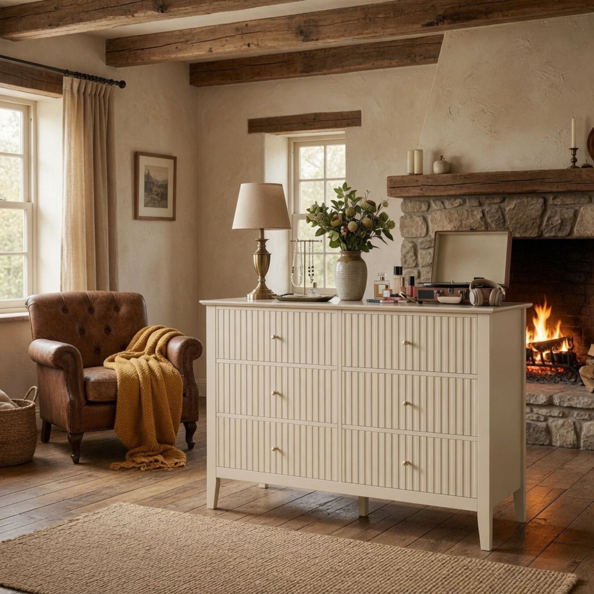 Modern 6 Drawer Fluted Dresser