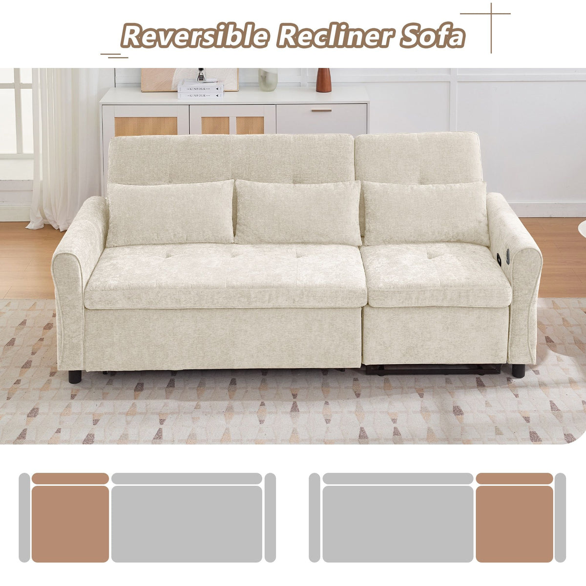 3 Seater Sofa Bed And Reversible Recliner