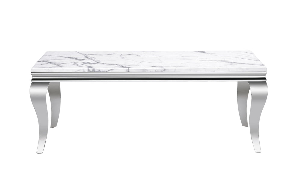 Marble Printed Rectangular Table, Stainless Steel Legs