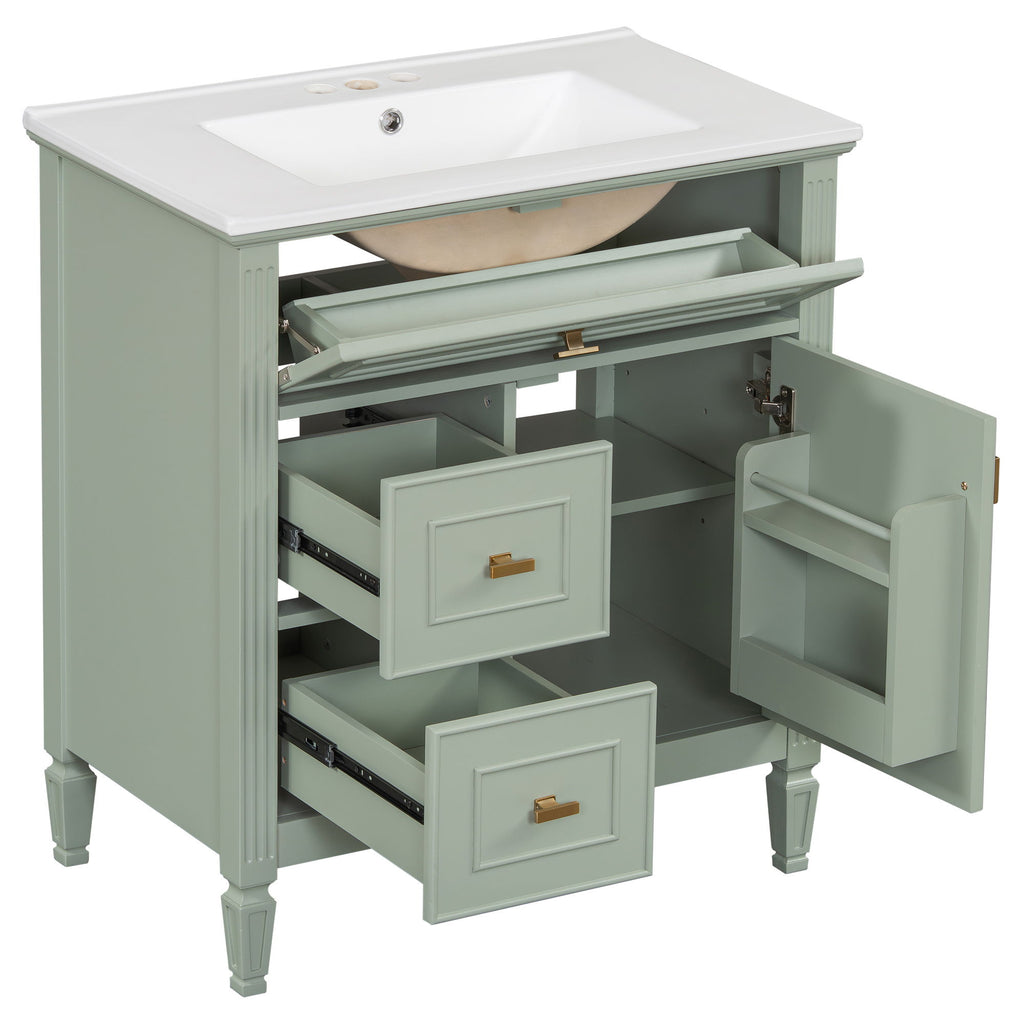Modern Bathroom Vanity With Sink, 1 Flip Drawer And 2 Drawers, Adjustable Shelf