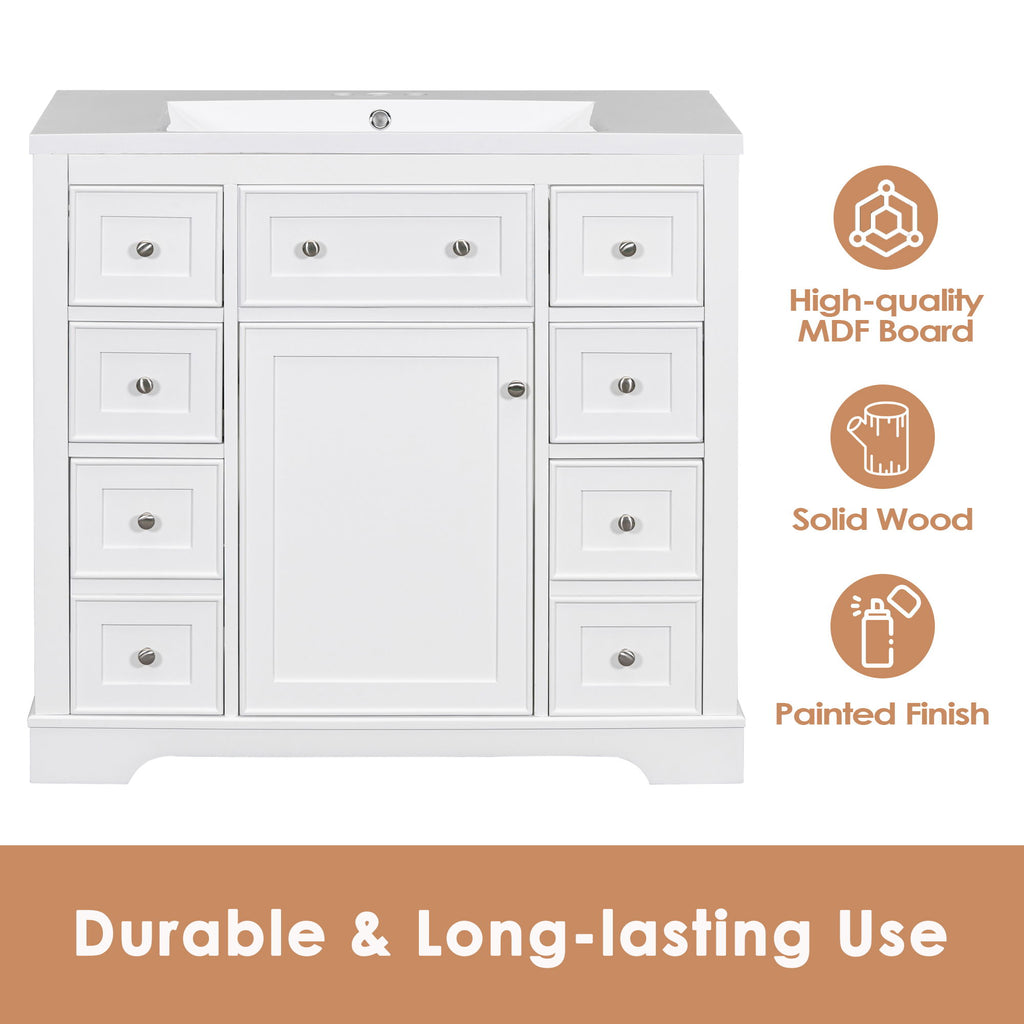 Modern Bathroom Vanity Base Only, 6 Drawer Storage With Adjustable Shelf