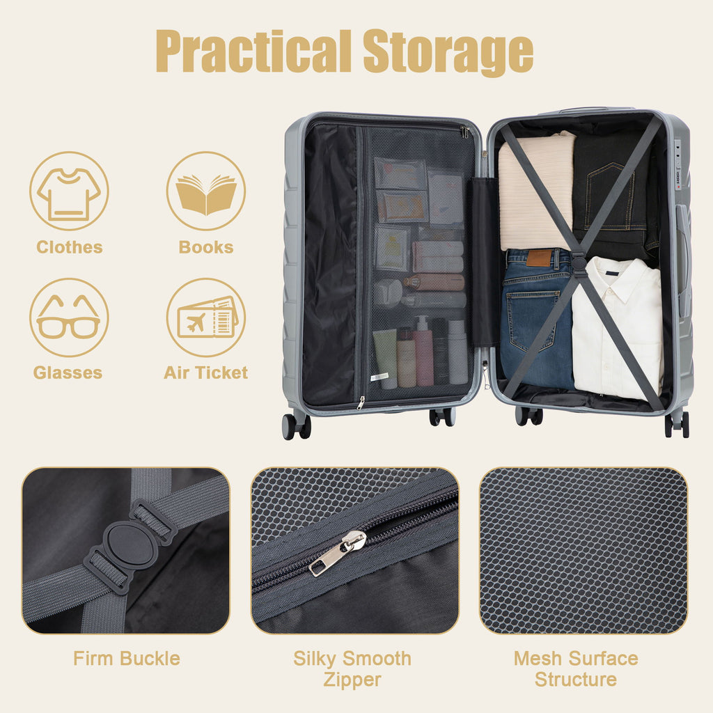 Hard Shell Luggage With Scratch Resistant Surface, 4 Wheels, Combination Lock & Side Hooks