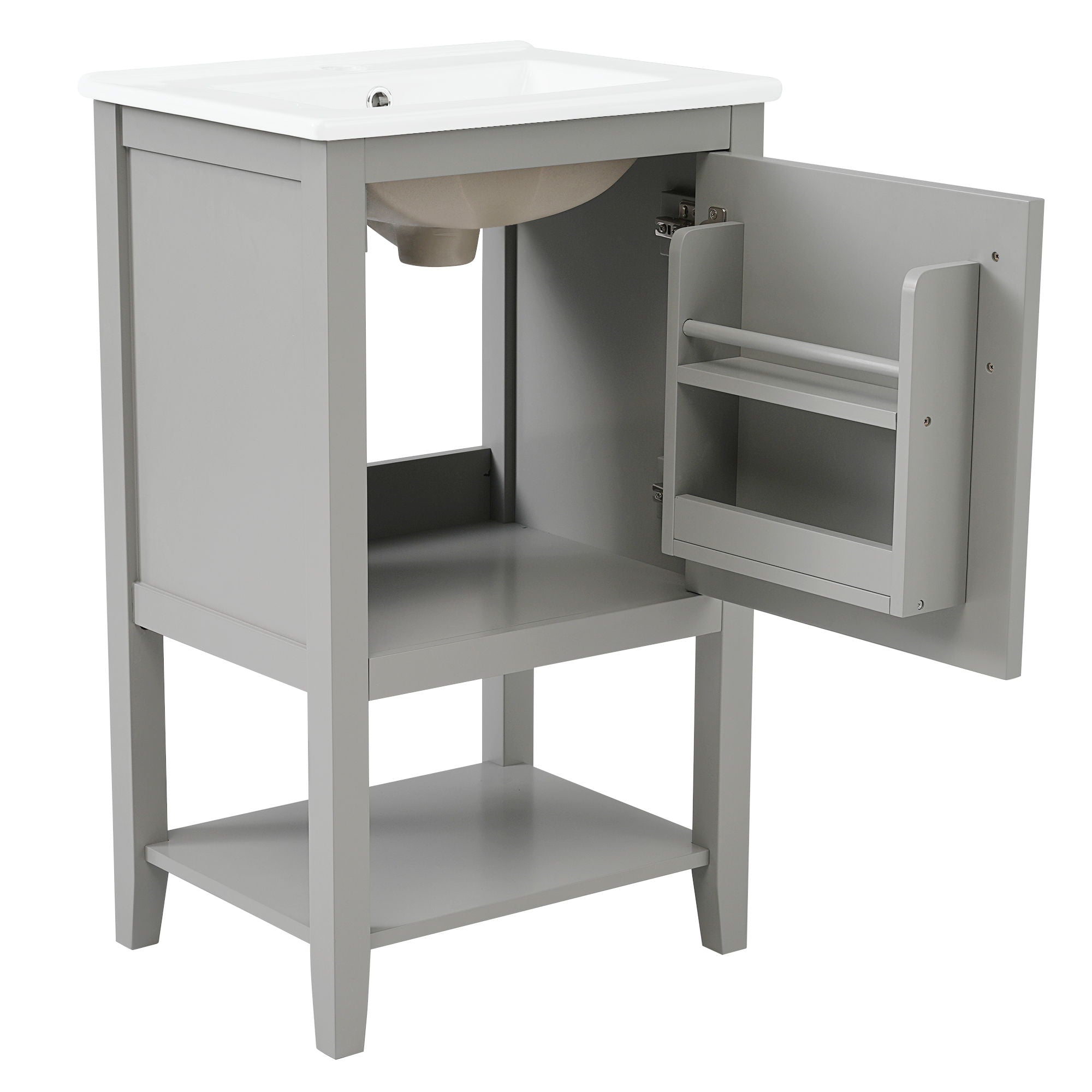 Modern Bathroom Vanity With Sink, Soft-Closing Door And Open Shelf