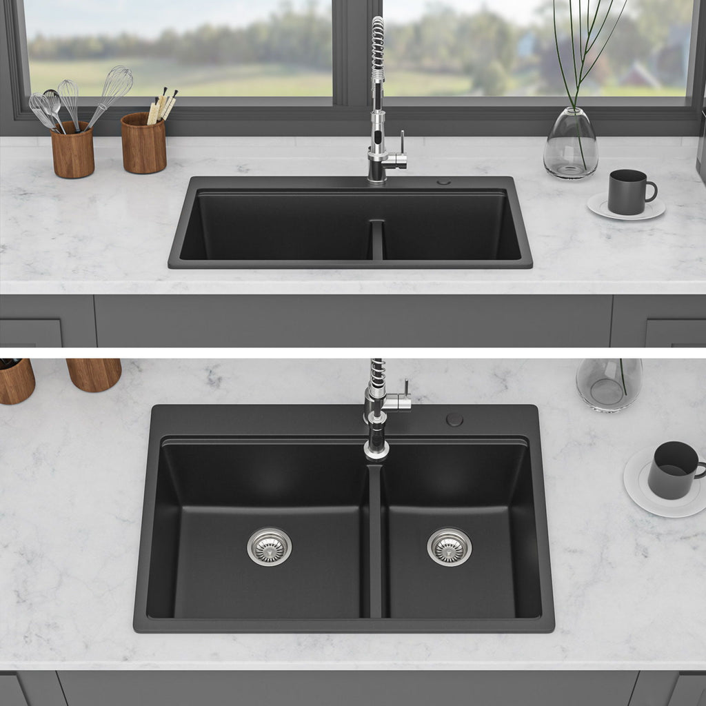 Quartz Kitchen Sink, Double Bowl Undermount Workstation