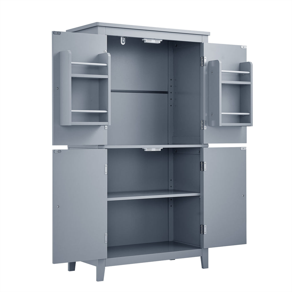 Elegant Bathroom Floor Storage Cabinet With 4 Doors, Adjustable Shelves