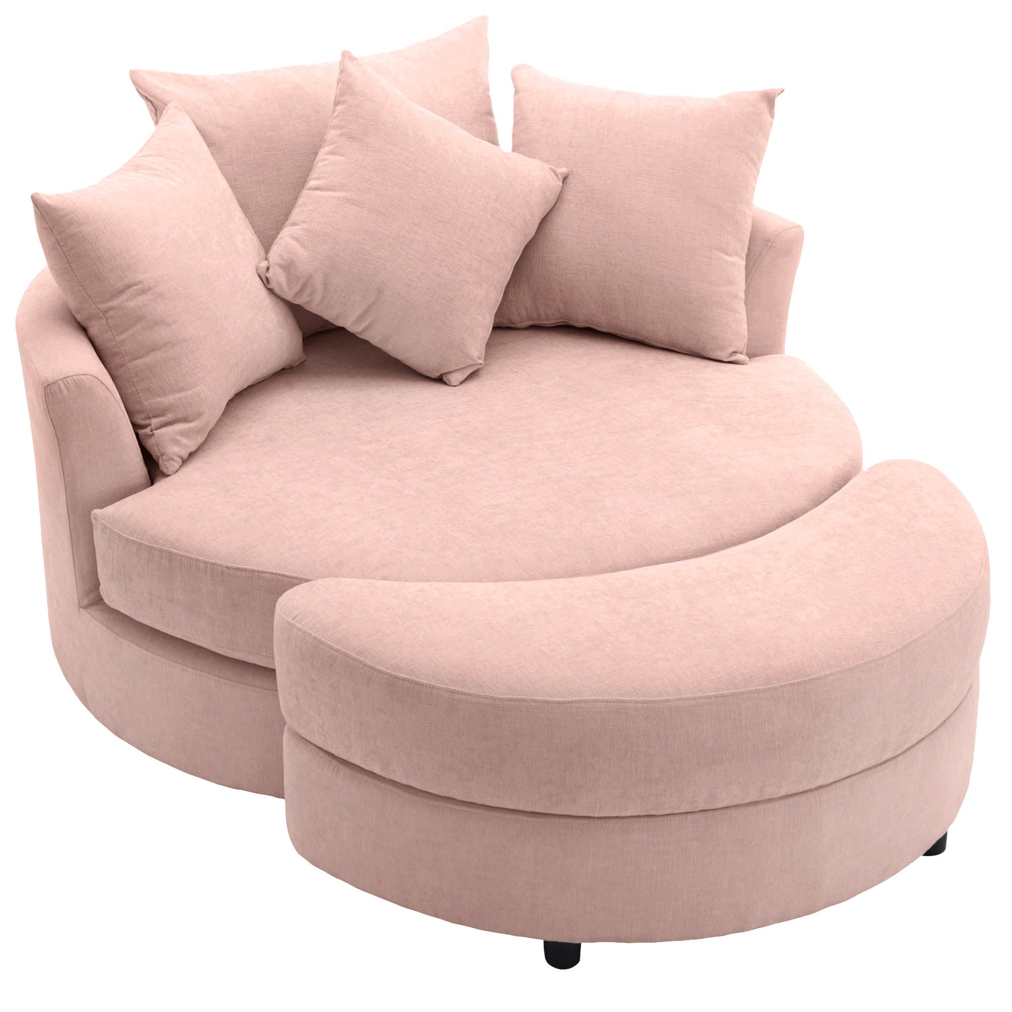 360° Swivel Accent Barrel Chair With Storage Ottoman & 4 Pillows, Modern Leisure Chair Round Accent For Living Room