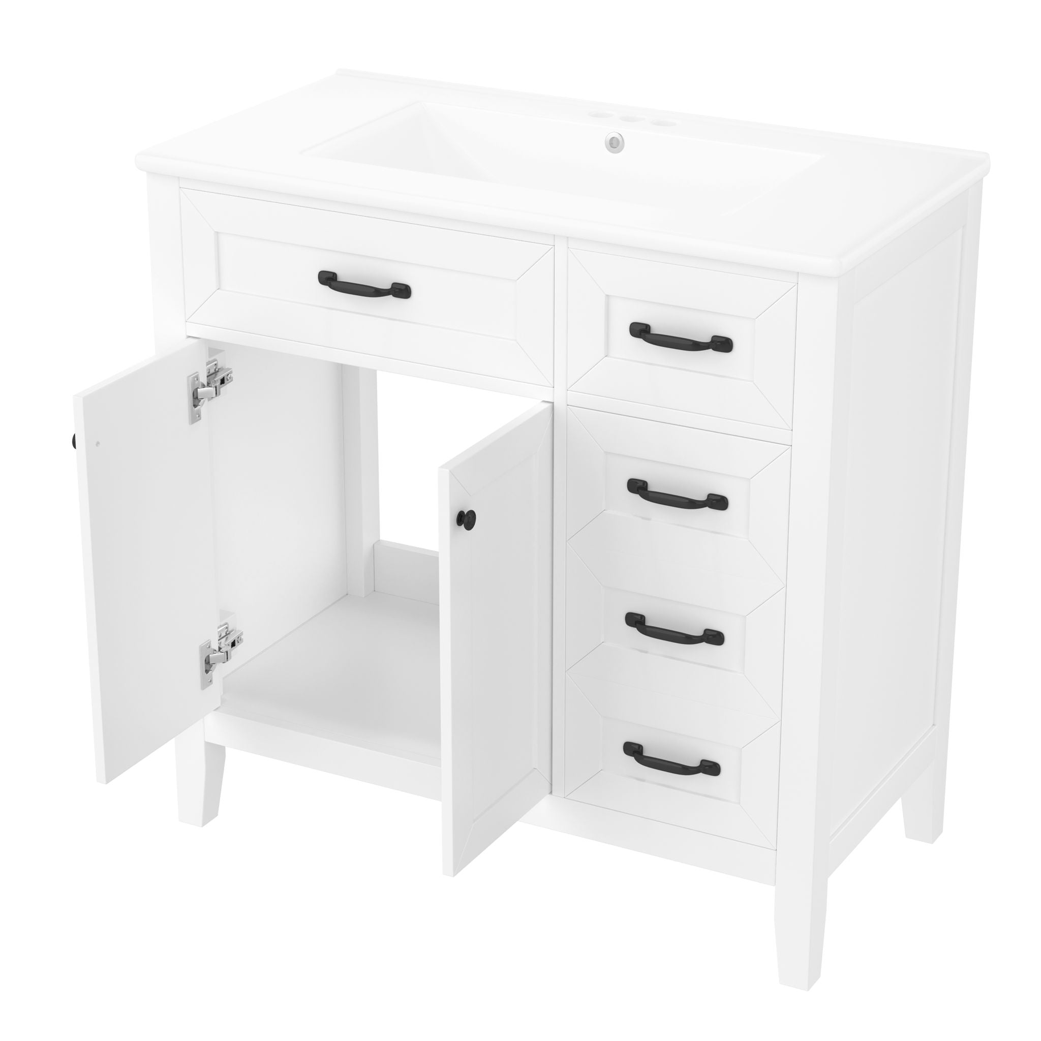 Modern Bathroom Vanity With Sink, Freestanding Design With Drawers And Doors