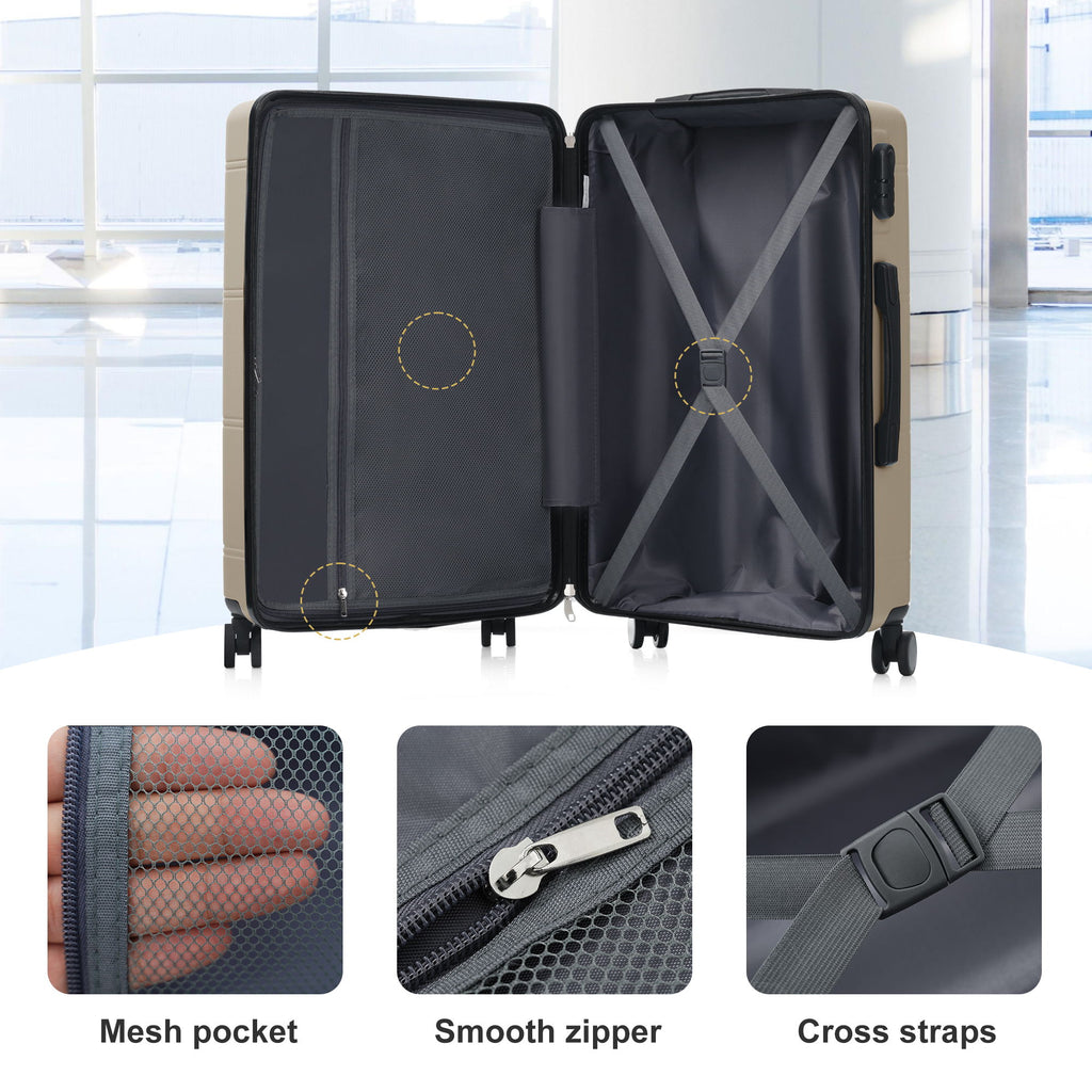 6 Piece Lightweight Hardshell Luggage Set With Double Spinner Wheels, Password Lock